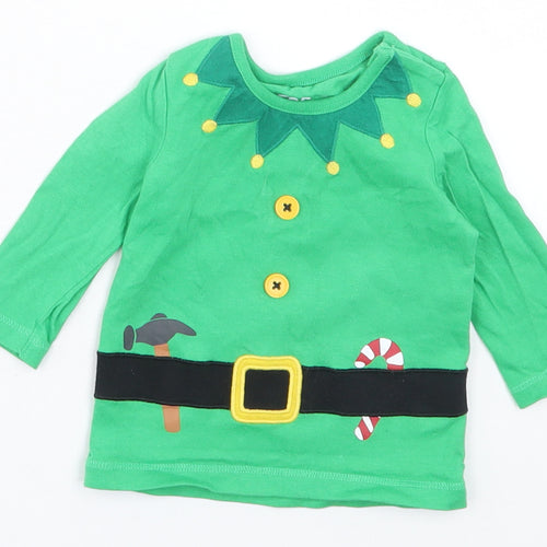 F&F Baby Green Cotton Basic Casual Size Newborn Crew Neck Button - Christmas Elf