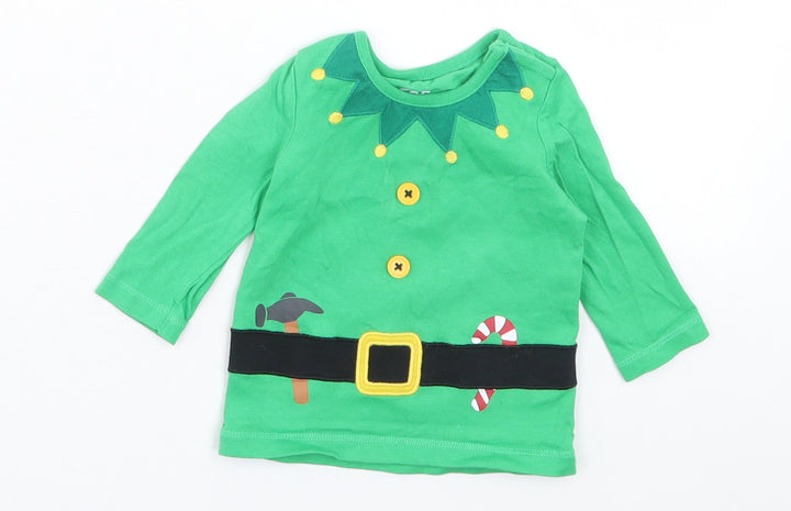 F&F Baby Green Cotton Basic Casual Size Newborn Crew Neck Button - Christmas Elf
