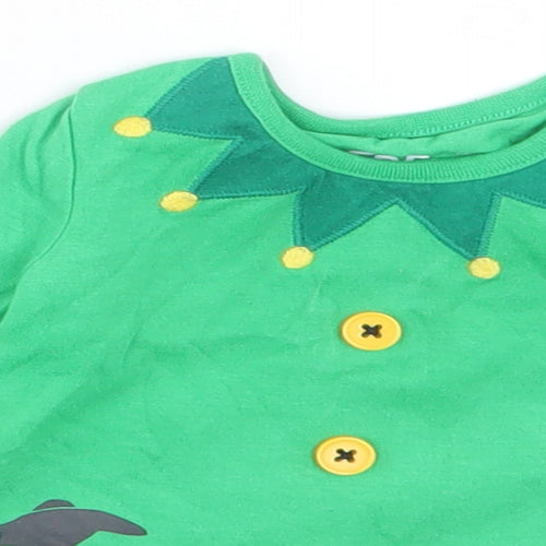 F&F Baby Green Cotton Basic Casual Size Newborn Crew Neck Button - Christmas Elf