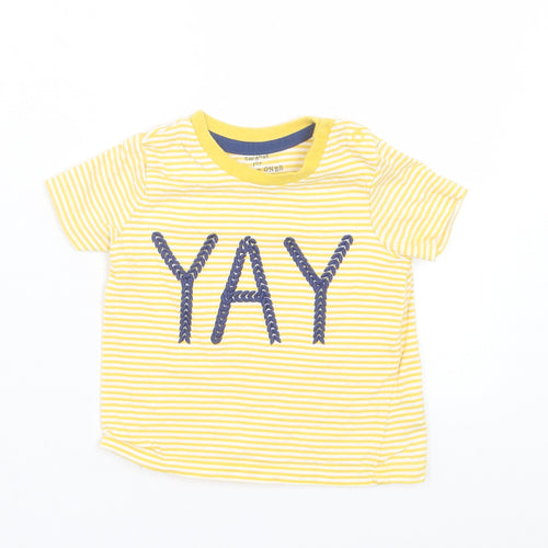 F&F Baby Yellow Striped Cotton Basic T-Shirt Size 3-6 Months Crew Neck Snap - YAY