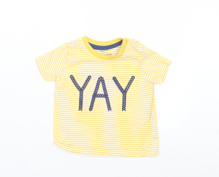 F&F Baby Yellow Striped Cotton Basic T-Shirt Size 3-6 Months Crew Neck Snap - YAY