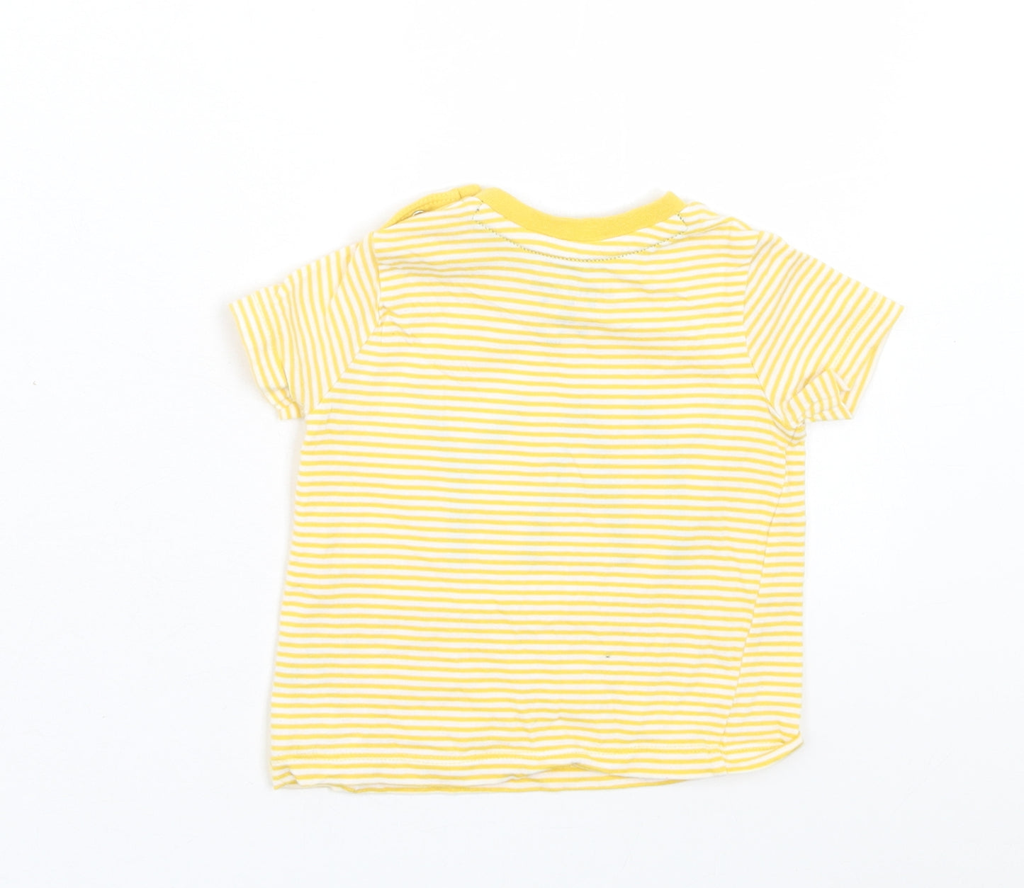 F&F Baby Yellow Striped Cotton Basic T-Shirt Size 3-6 Months Crew Neck Snap - YAY
