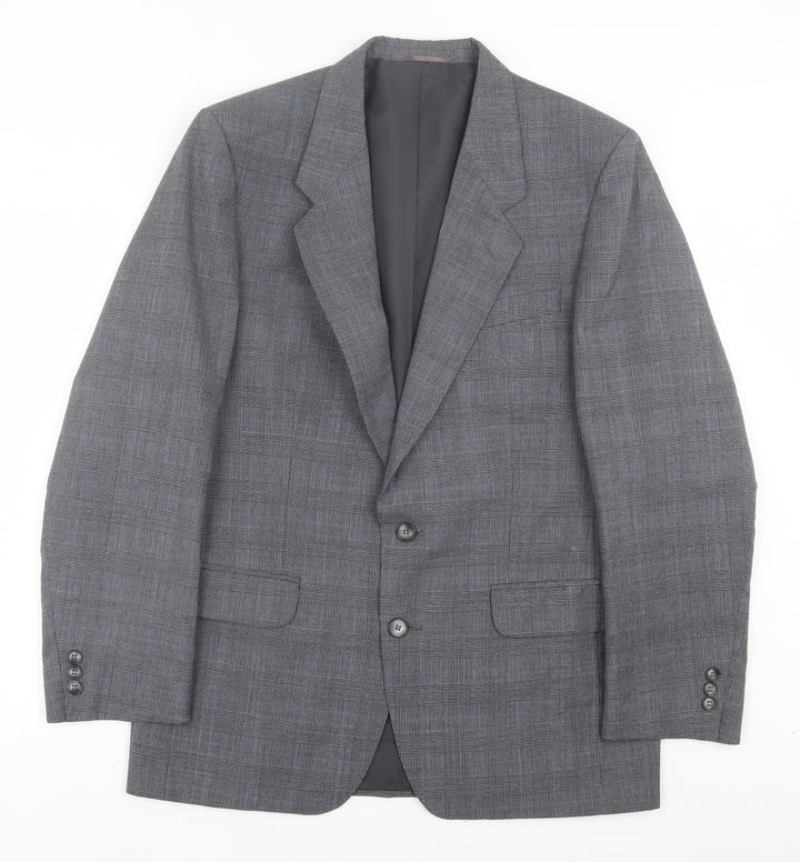 C&A Mens Grey Plaid Wool Jacket Suit Jacket Size 40