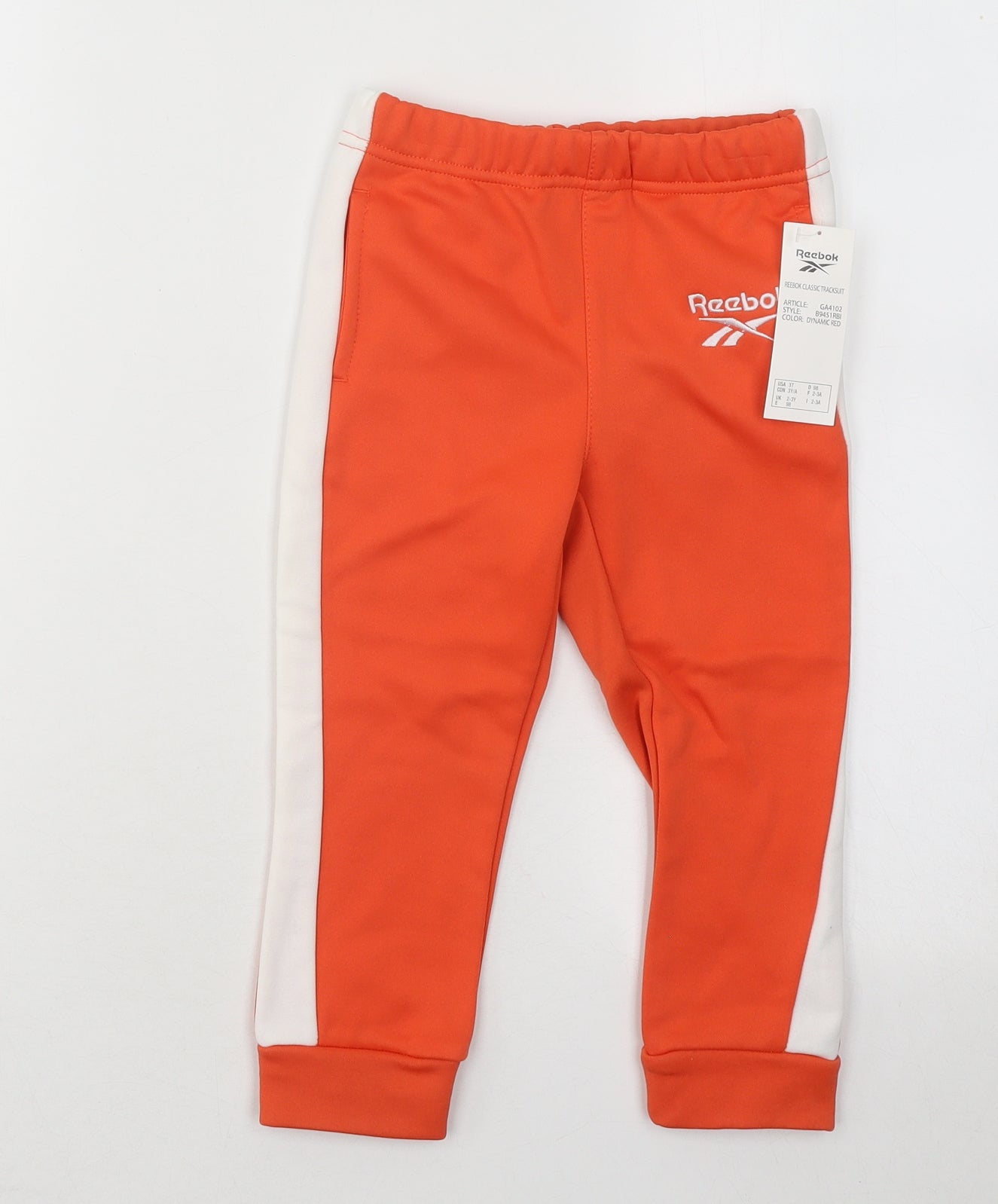 Reebok Boys Orange Polyester Jogger Trousers Size 2-3 Years Regular Drawstring