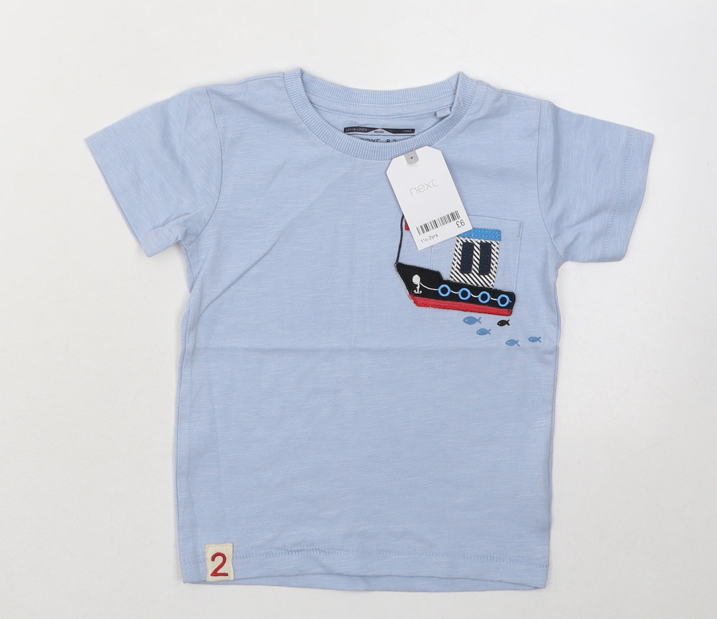 NEXT Boys Blue Cotton Basic T-Shirt Size 18-24 Months Round Neck Pullover - Boat