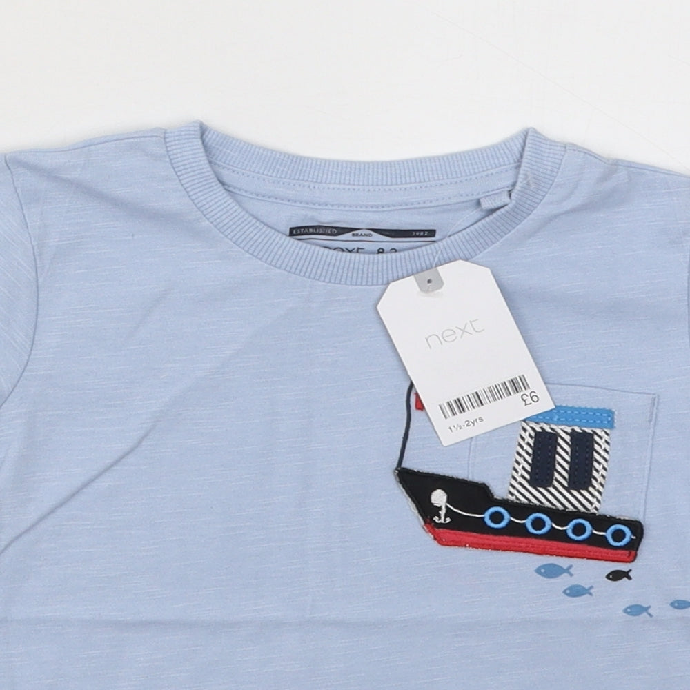 NEXT Boys Blue Cotton Basic T-Shirt Size 18-24 Months Round Neck Pullover - Boat