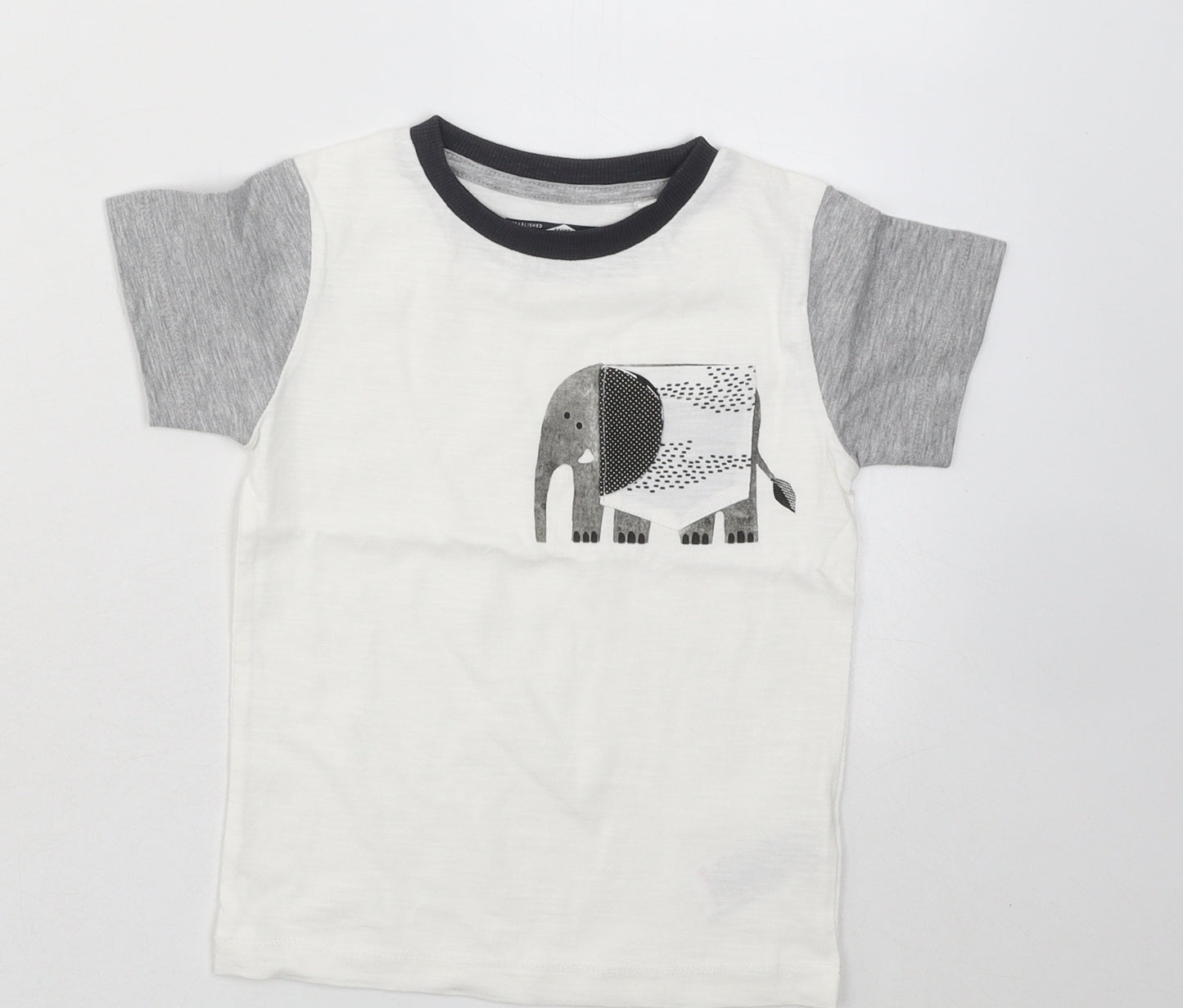 NEXT Boys White Cotton Basic T-Shirt Size 18-24 Months Round Neck Pullover - Elephant