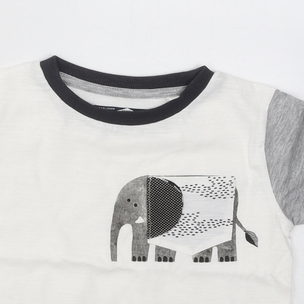 NEXT Boys White Cotton Basic T-Shirt Size 18-24 Months Round Neck Pullover - Elephant