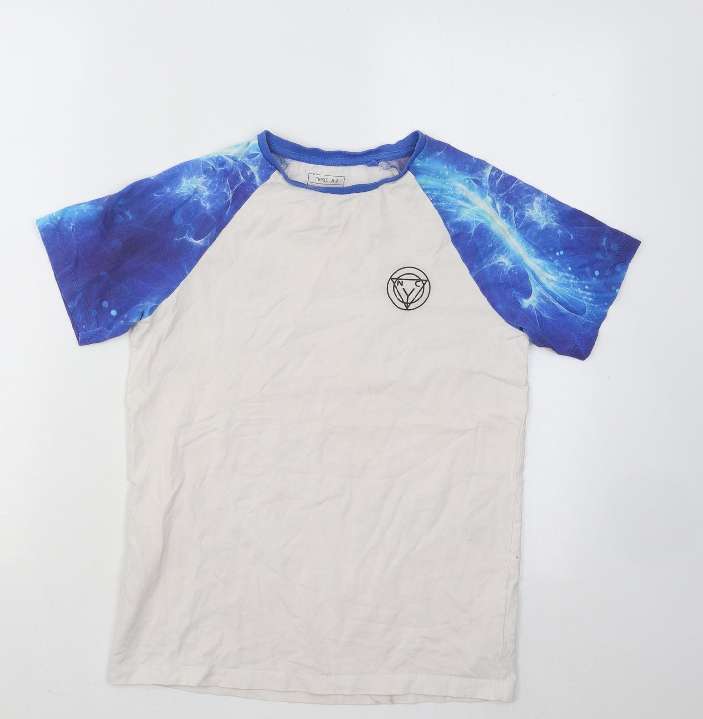 NEXT Boys Blue Geometric Cotton Basic T-Shirt Size 11 Years Round Neck Pullover - NYC