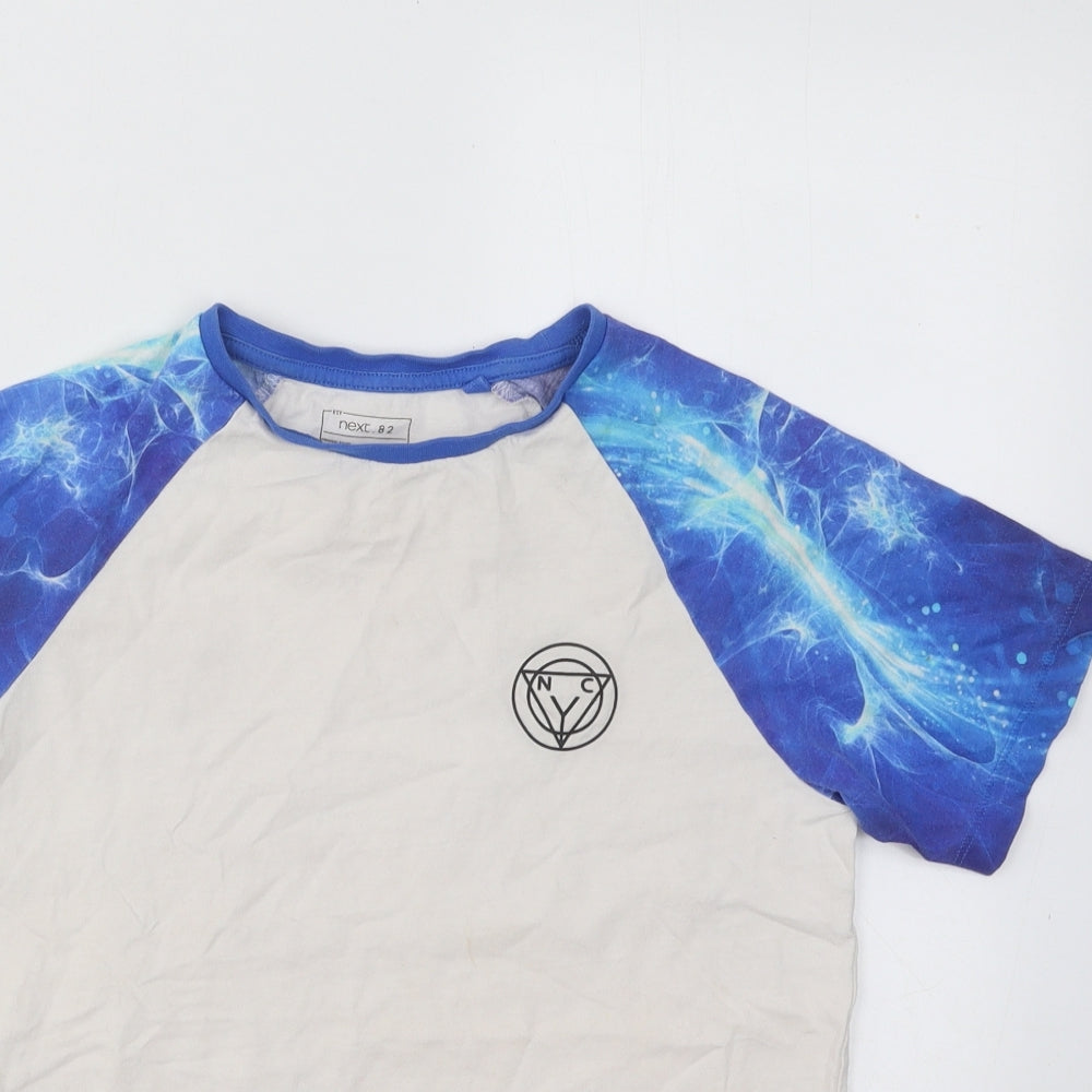 NEXT Boys Blue Geometric Cotton Basic T-Shirt Size 11 Years Round Neck Pullover - NYC