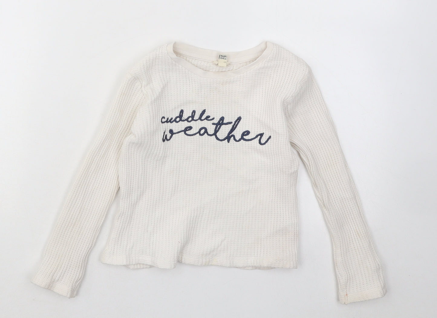 River Island Boys White Round Neck Cotton Pullover Jumper Size 3-4 Years Pullover - Cuddle Weather