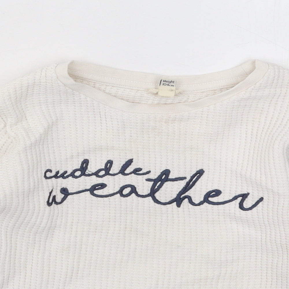 River Island Boys White Round Neck Cotton Pullover Jumper Size 3-4 Years Pullover - Cuddle Weather