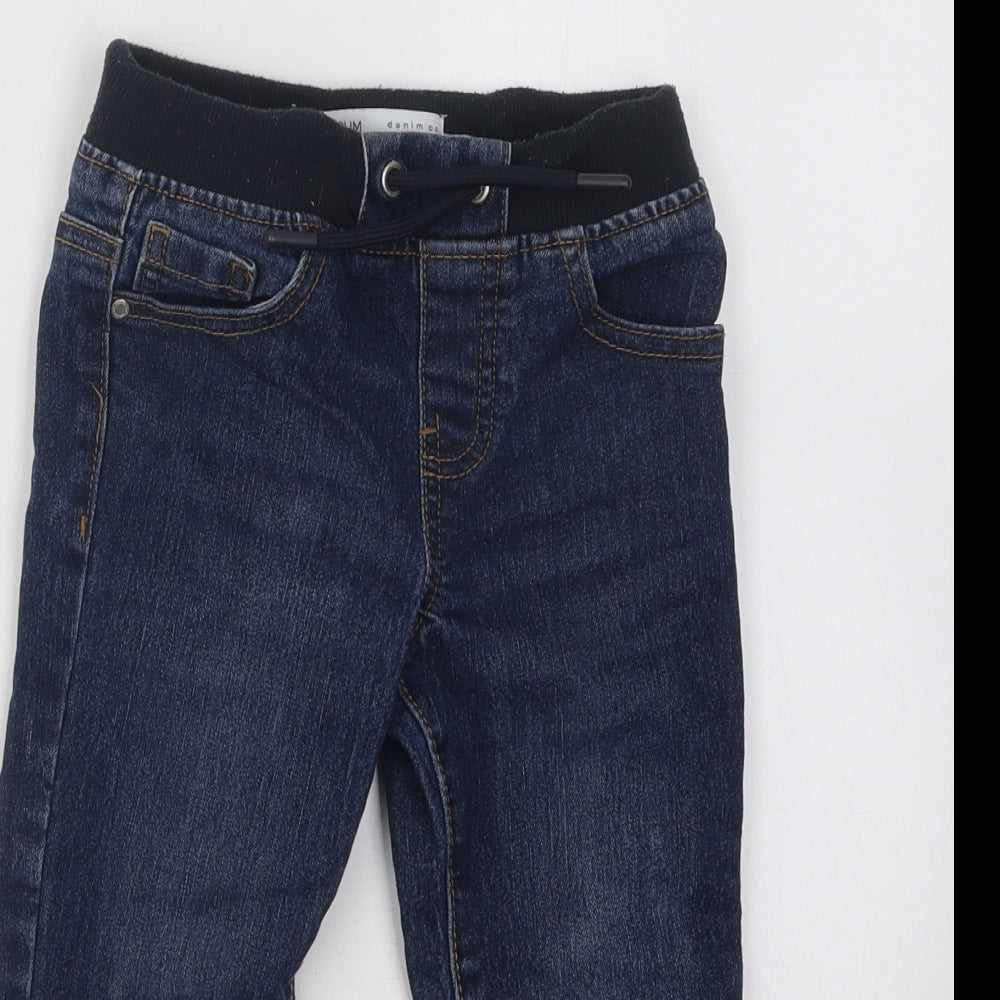 Primark Boys Blue Cotton Skinny Jeans Size 3-4 Years Regular Drawstring