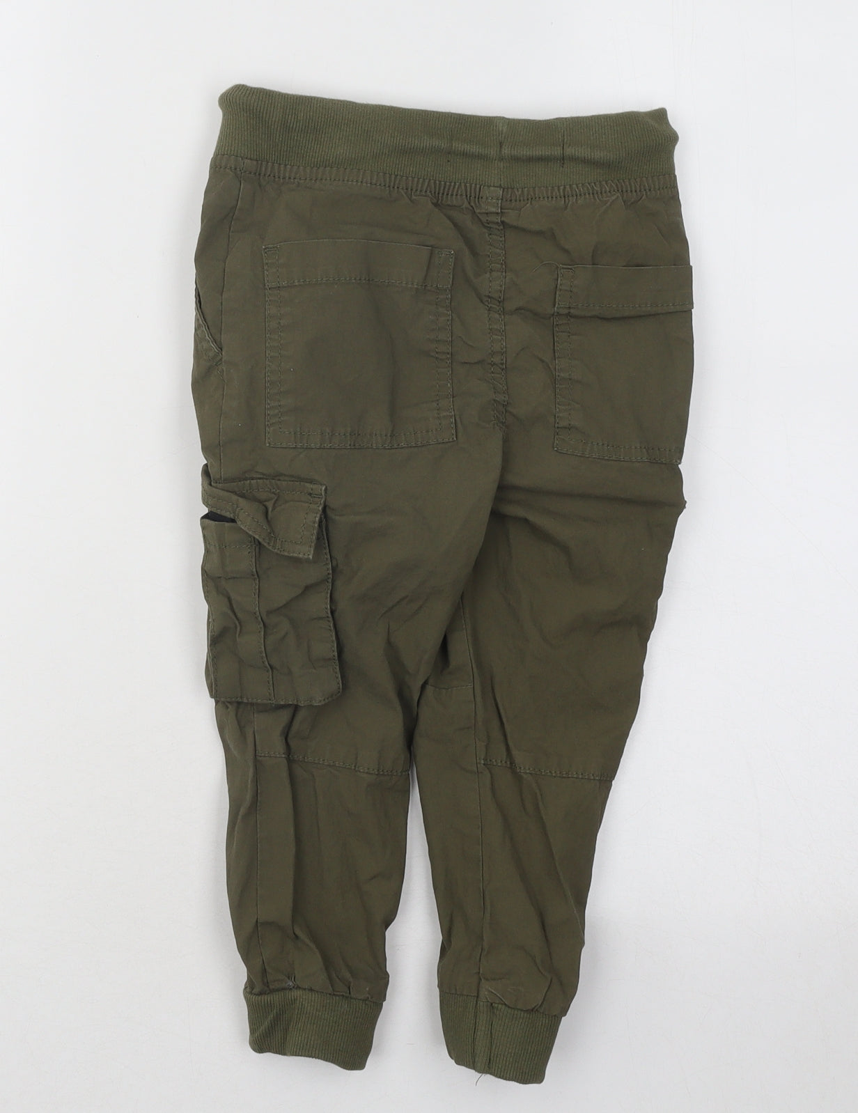 Primark Boys Green Cotton Cargo Trousers Size 3-4 Years Regular Drawstring