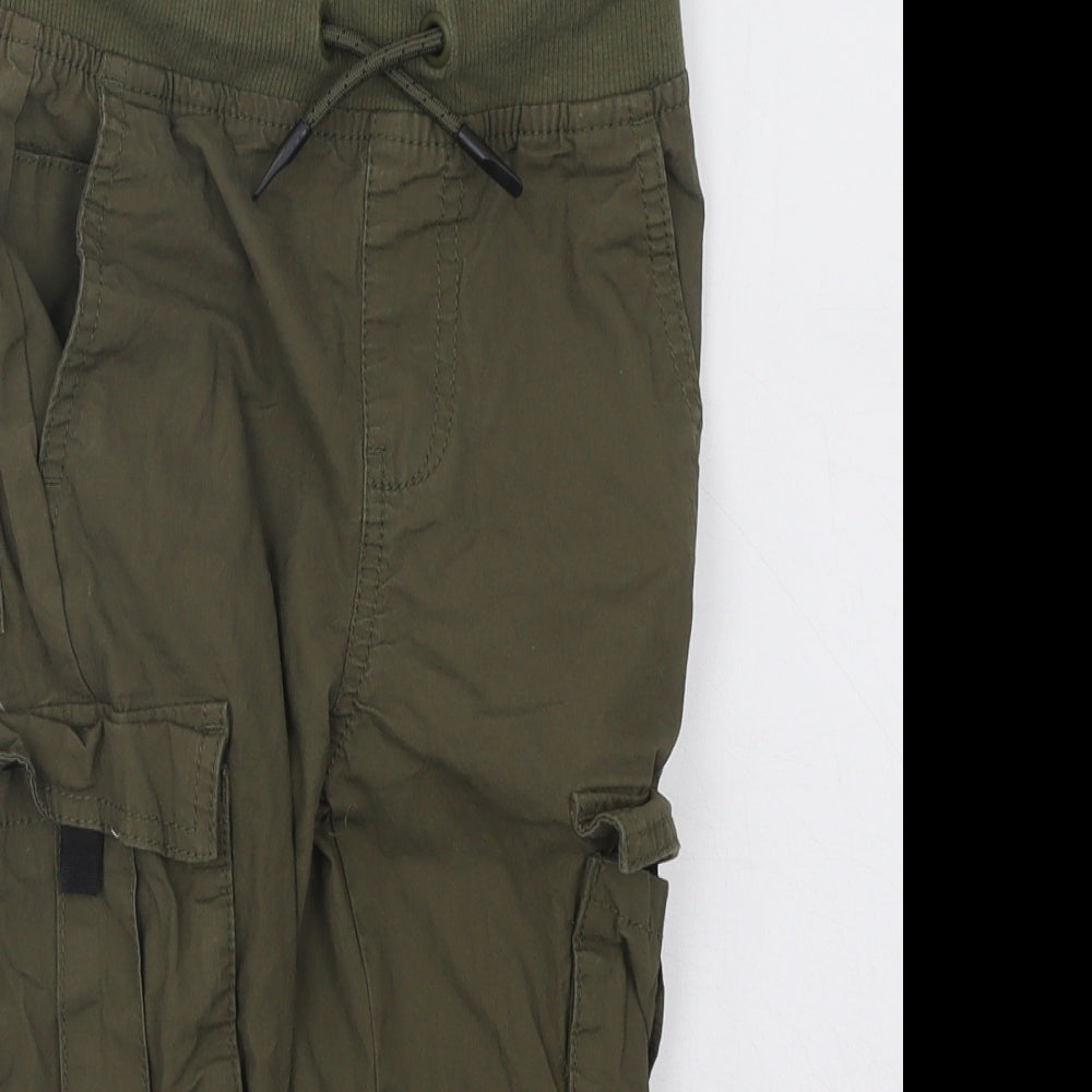 Primark Boys Green Cotton Cargo Trousers Size 3-4 Years Regular Drawstring