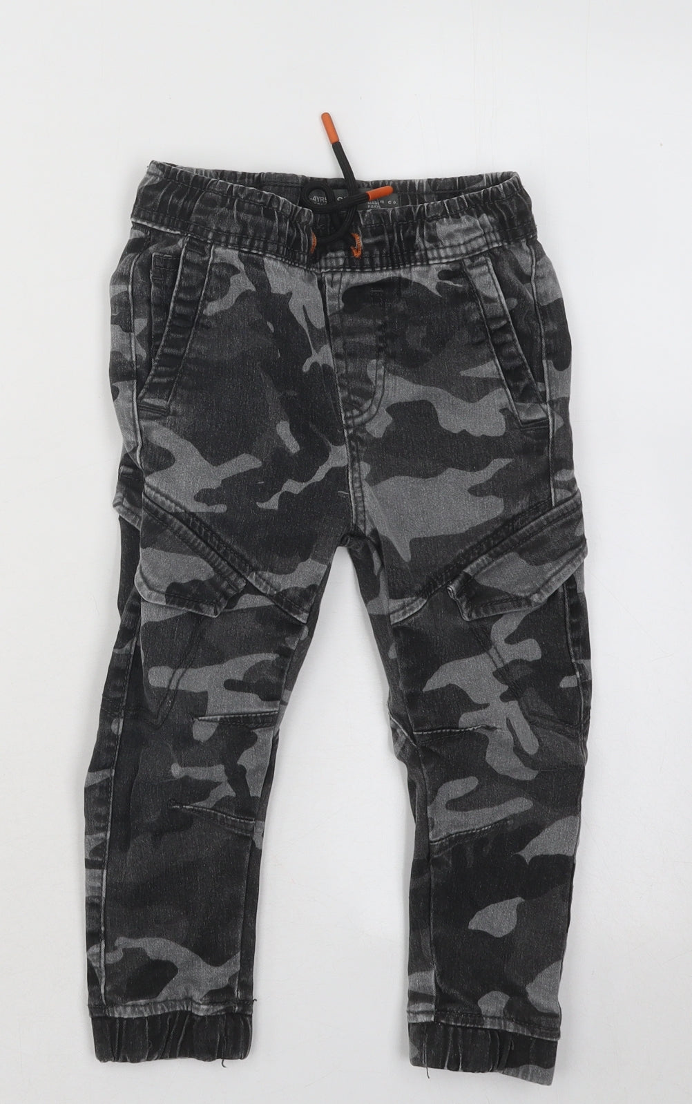 Primark Boys Grey Camouflage Cotton Cargo Trousers Size 3-4 Years Regular Drawstring