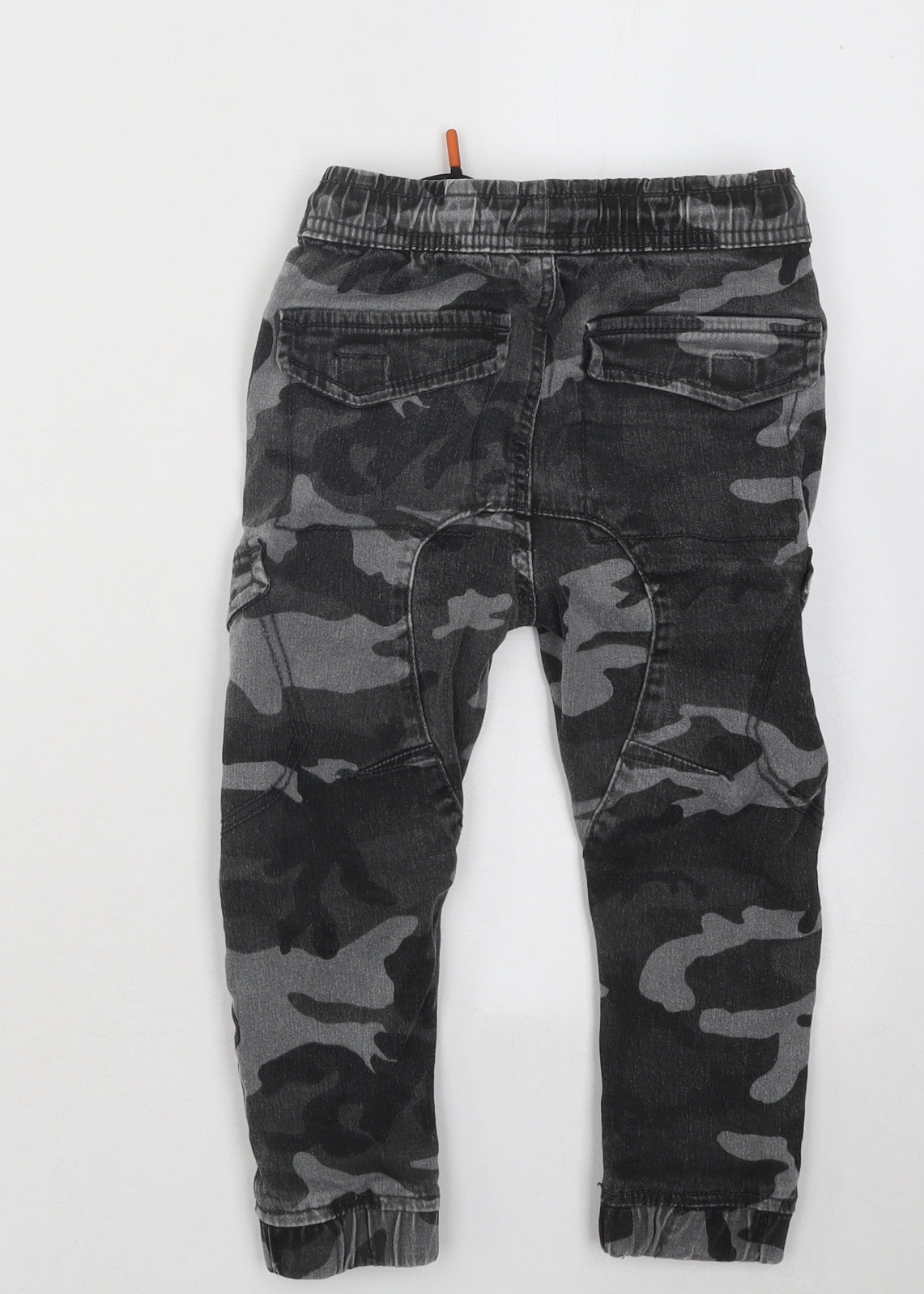 Primark Boys Grey Camouflage Cotton Cargo Trousers Size 3-4 Years Regular Drawstring