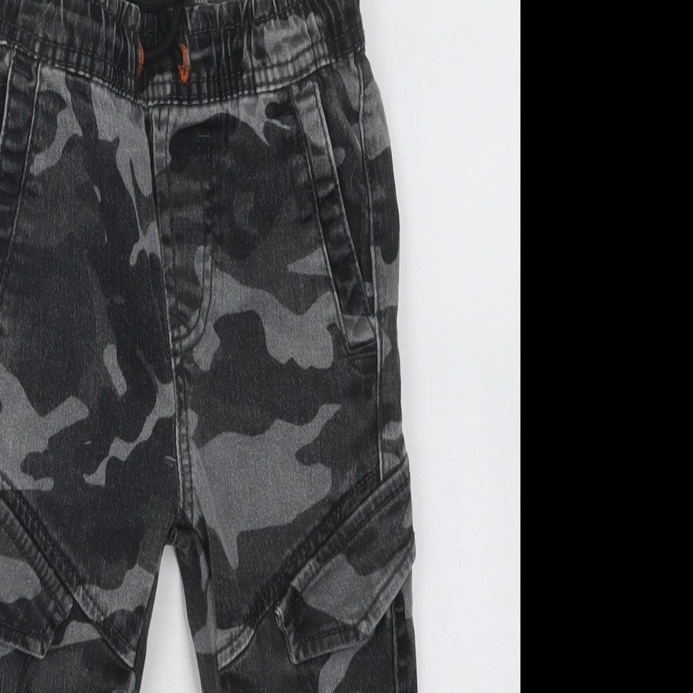 Primark Boys Grey Camouflage Cotton Cargo Trousers Size 3-4 Years Regular Drawstring