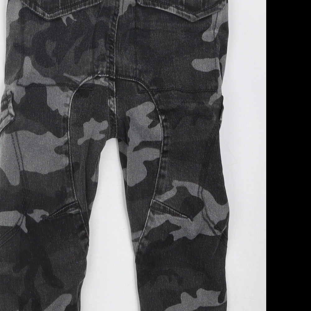 Primark Boys Grey Camouflage Cotton Cargo Trousers Size 3-4 Years Regular Drawstring