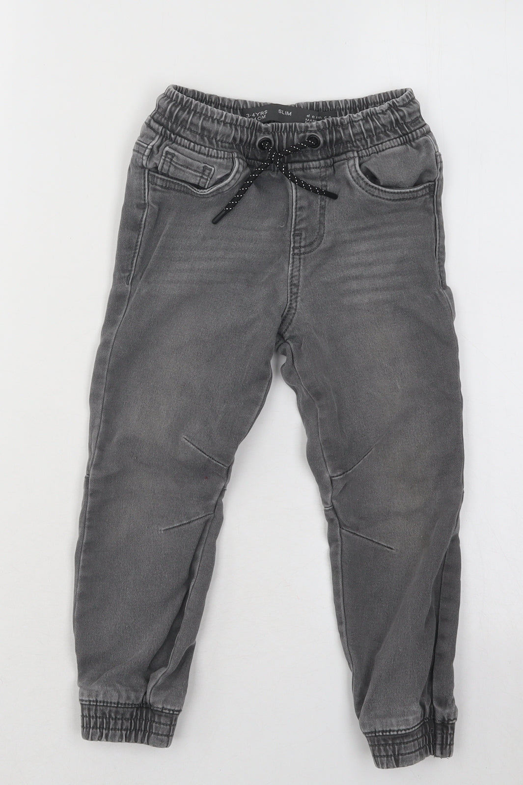 Primark Boys Grey Cotton Jogger Trousers Size 3-4 Years Regular Drawstring