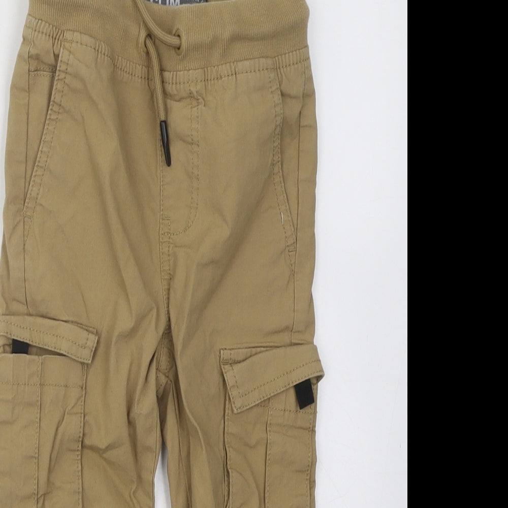 Primark Boys Beige Cotton Cargo Trousers Size 3-4 Years Regular Drawstring