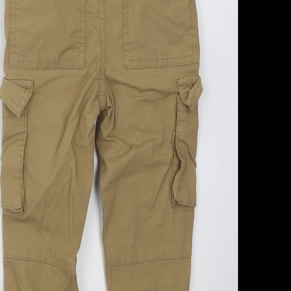 Primark Boys Beige Cotton Cargo Trousers Size 3-4 Years Regular Drawstring