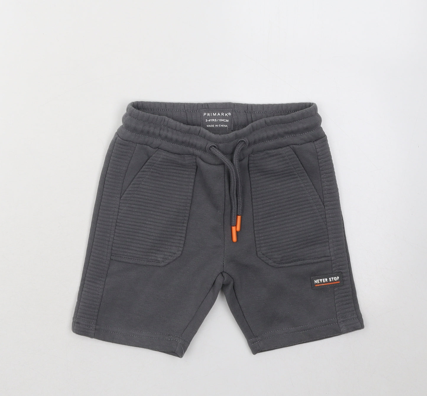 Primark Boys Grey Cotton Sweat Shorts Size 3-4 Years Regular Drawstring - Never Stop