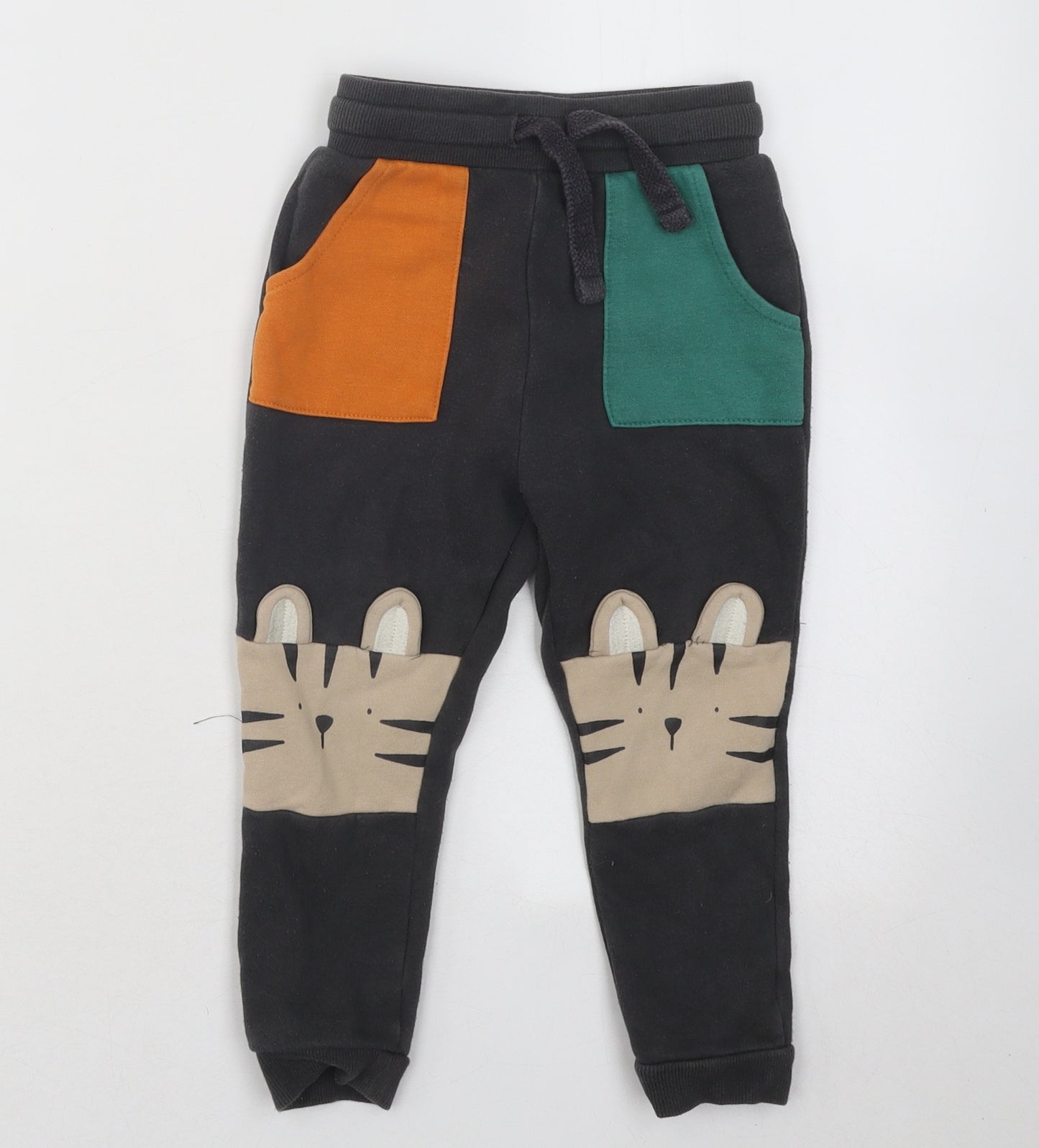 George Boys Grey Cotton Jogger Trousers Size 2-3 Years Regular Drawstring - Tiger