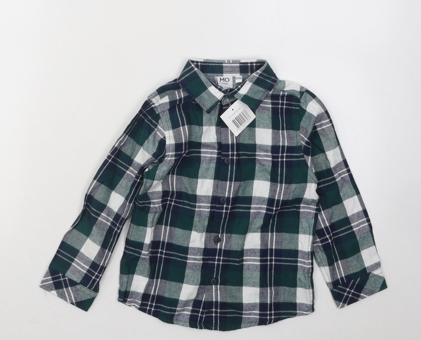 Mo Kids Boys Green Plaid Cotton Basic Button-Up Size 2-3 Years Collared Button