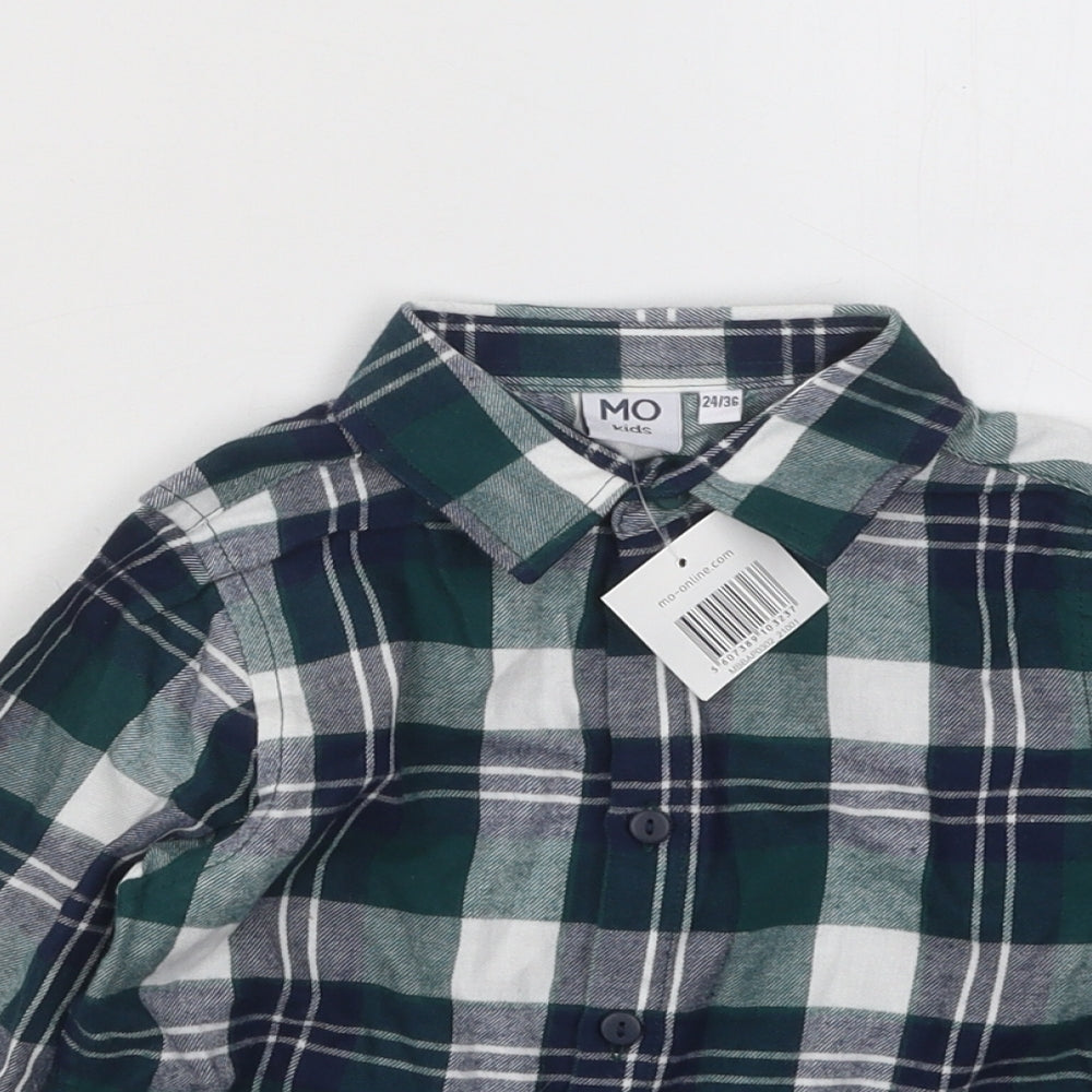 Mo Kids Boys Green Plaid Cotton Basic Button-Up Size 2-3 Years Collared Button