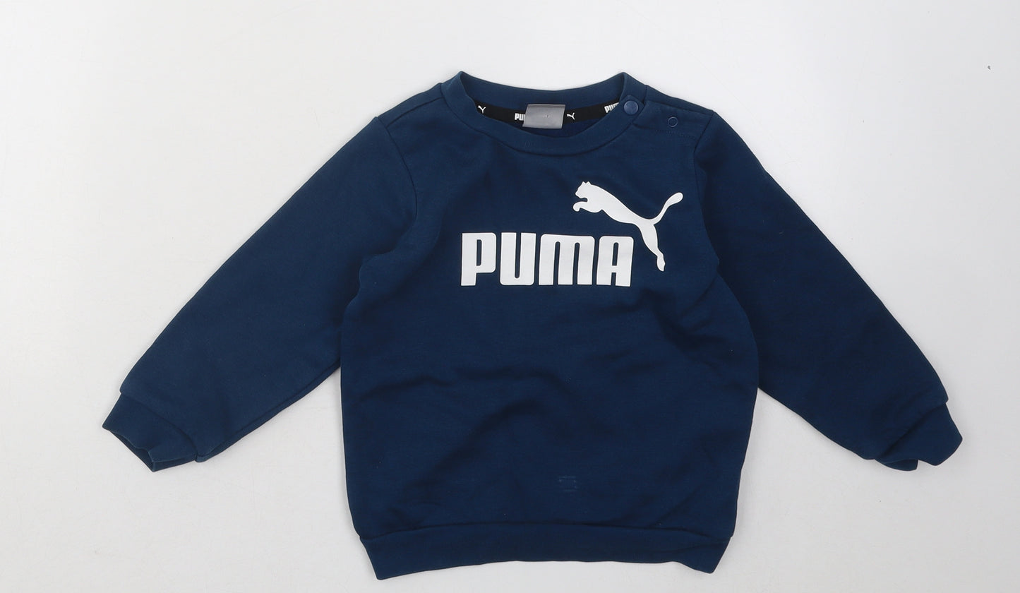 PUMA Boys Blue Cotton Pullover Jumper Size 12-18 Months Snap