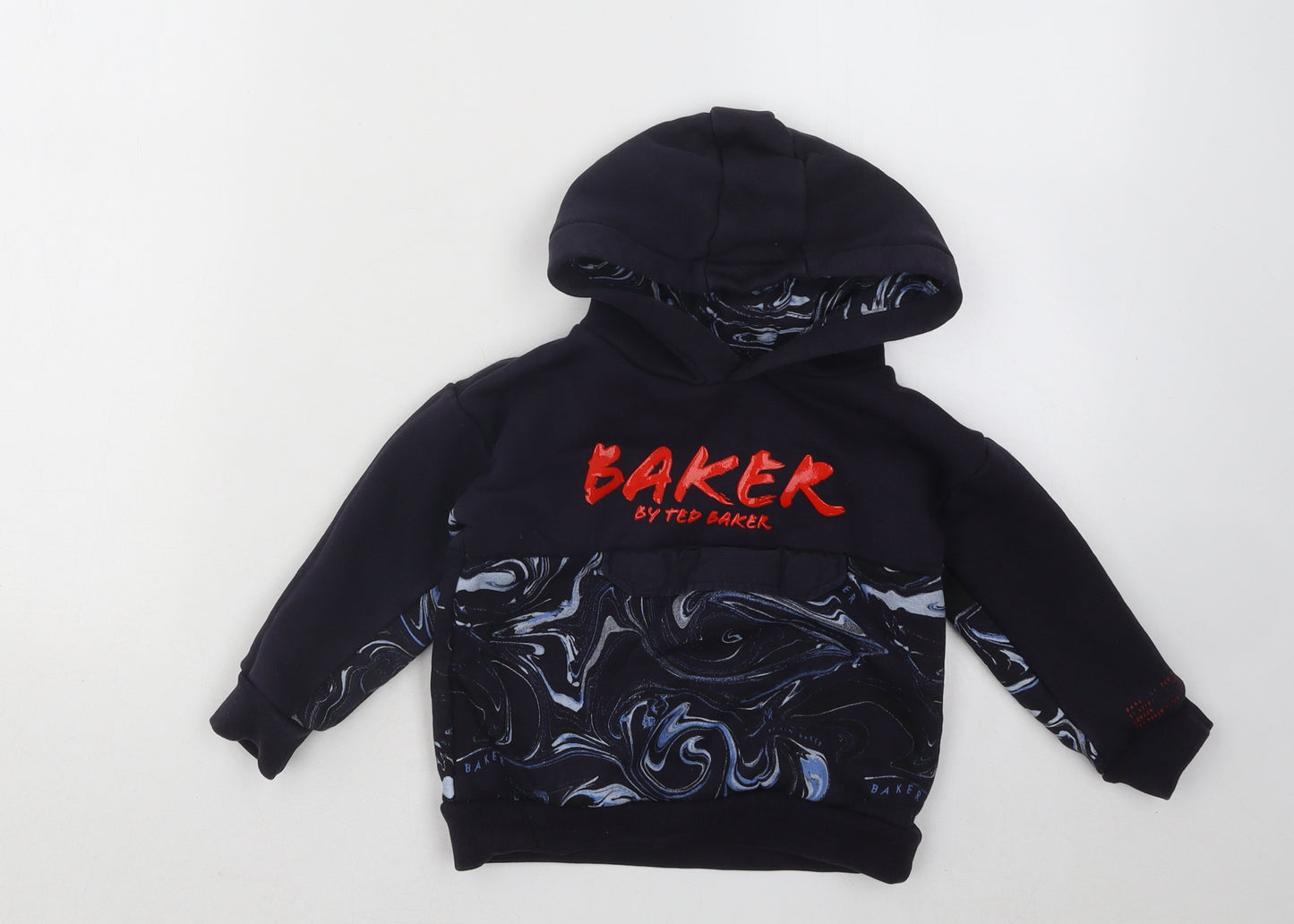 Ted Baker Boys Blue Geometric Cotton Pullover Hoodie Size 2-3 Years Pullover