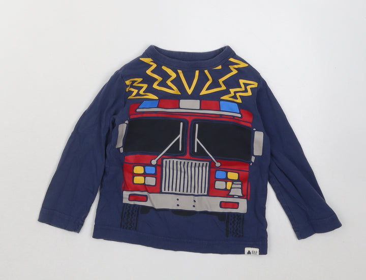 Gap Boys Blue Cotton Basic T-Shirt Size 18-24 Months Round Neck Pullover - Fire Engine
