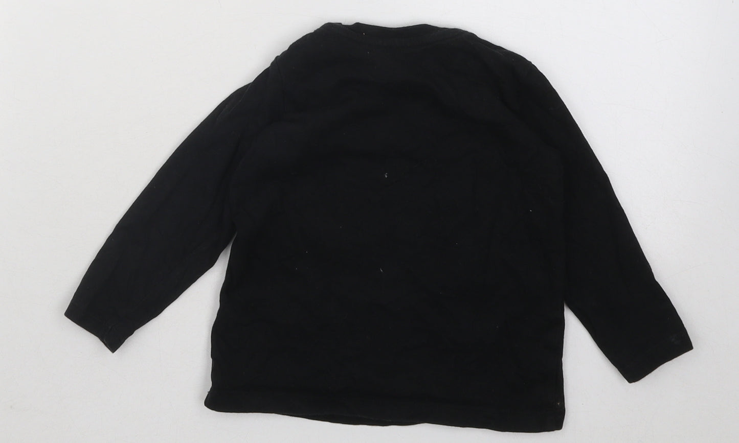 H&M Boys Black Cotton Basic T-Shirt Size 18-24 Months Round Neck Snap - Mickey Mouse