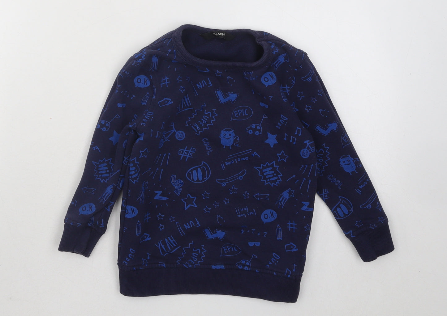 George Boys Blue Geometric Cotton Pullover Jumper Size 18-24 Months Pullover