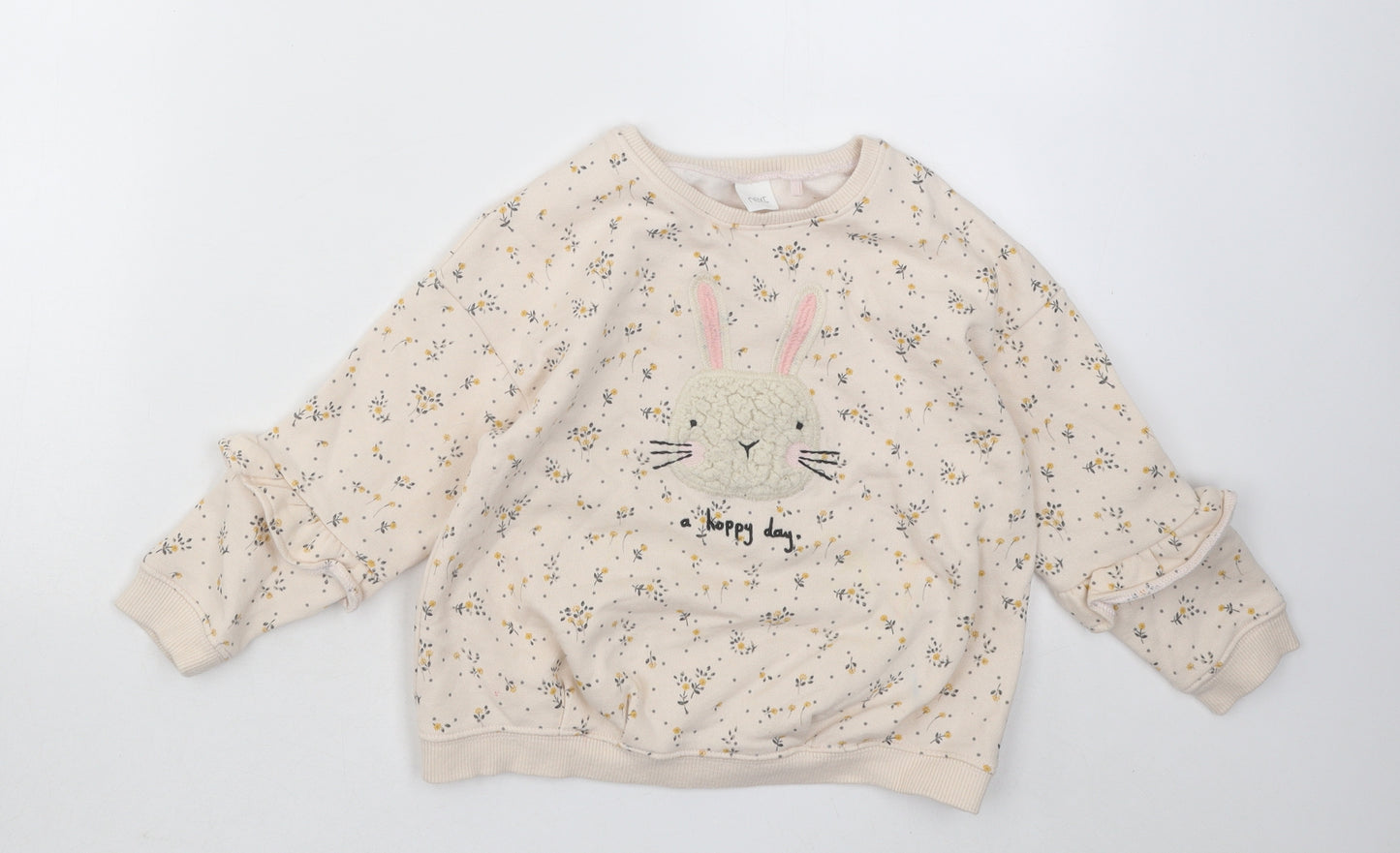NEXT Girls Black Floral Cotton Pullover Sweatshirt Size 4-5 Years Pullover - Rabbit Happy Days