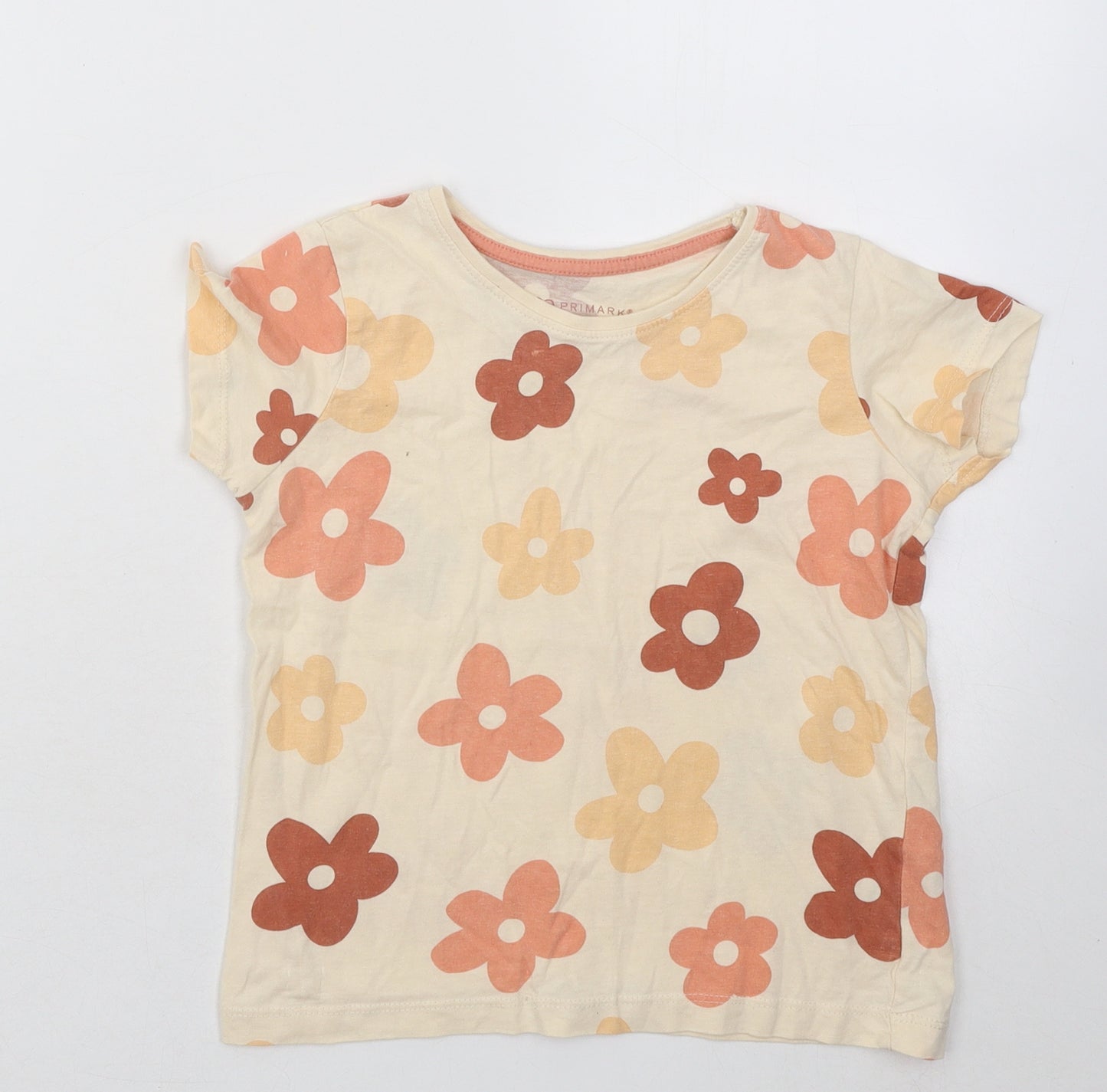 Primark Girls Multicoloured Floral Cotton Basic T-Shirt Size 5-6 Years Round Neck Pullover