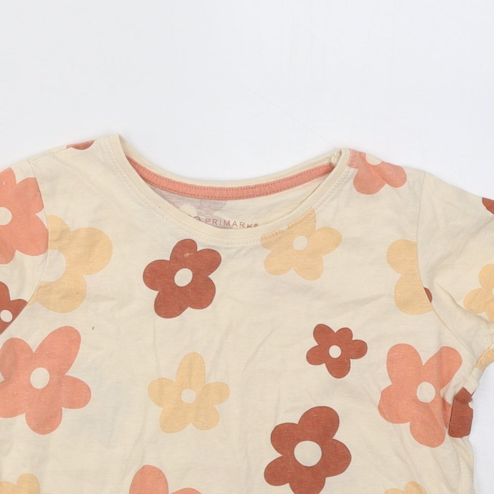 Primark Girls Multicoloured Floral Cotton Basic T-Shirt Size 5-6 Years Round Neck Pullover