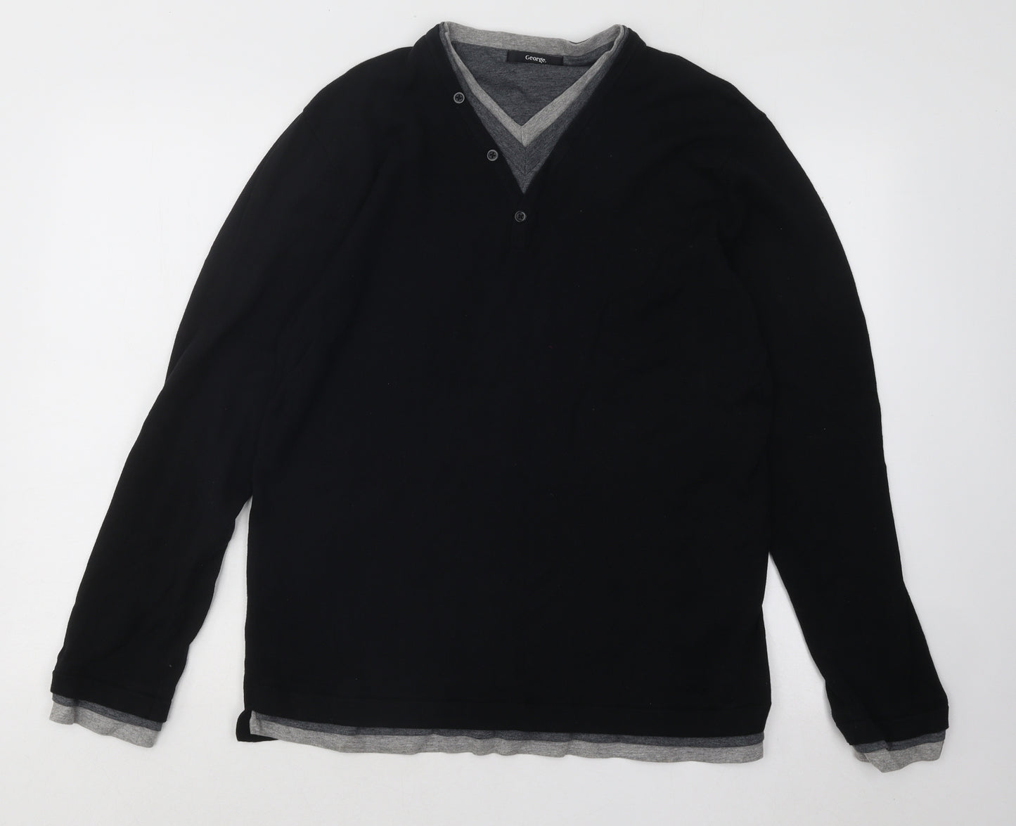 George Mens Black V-Neck Cotton Pullover Jumper Size M