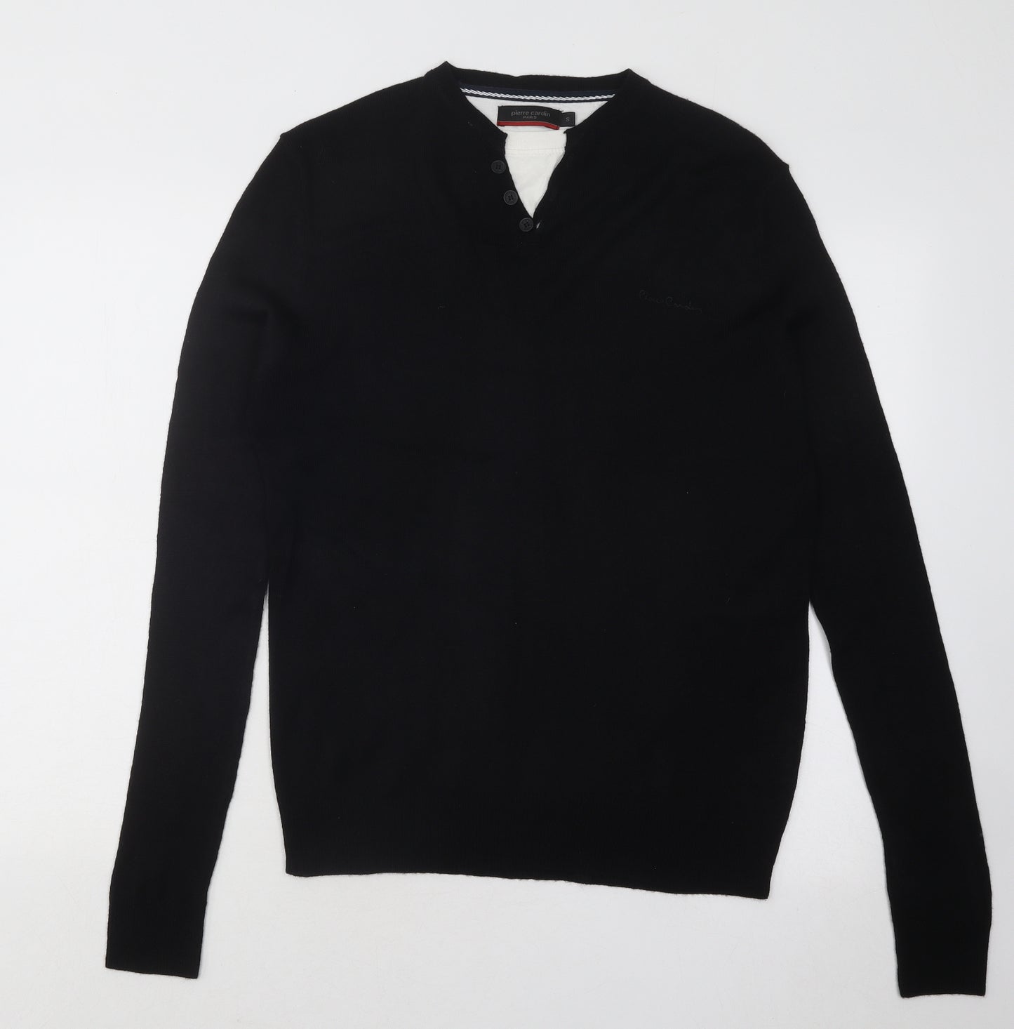 Pierre Cardin Mens Black Round Neck Acrylic Pullover Jumper Size S