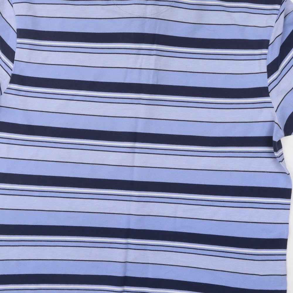 Marks and Spencer Mens Blue Striped Cotton Polo Size M Collared Button