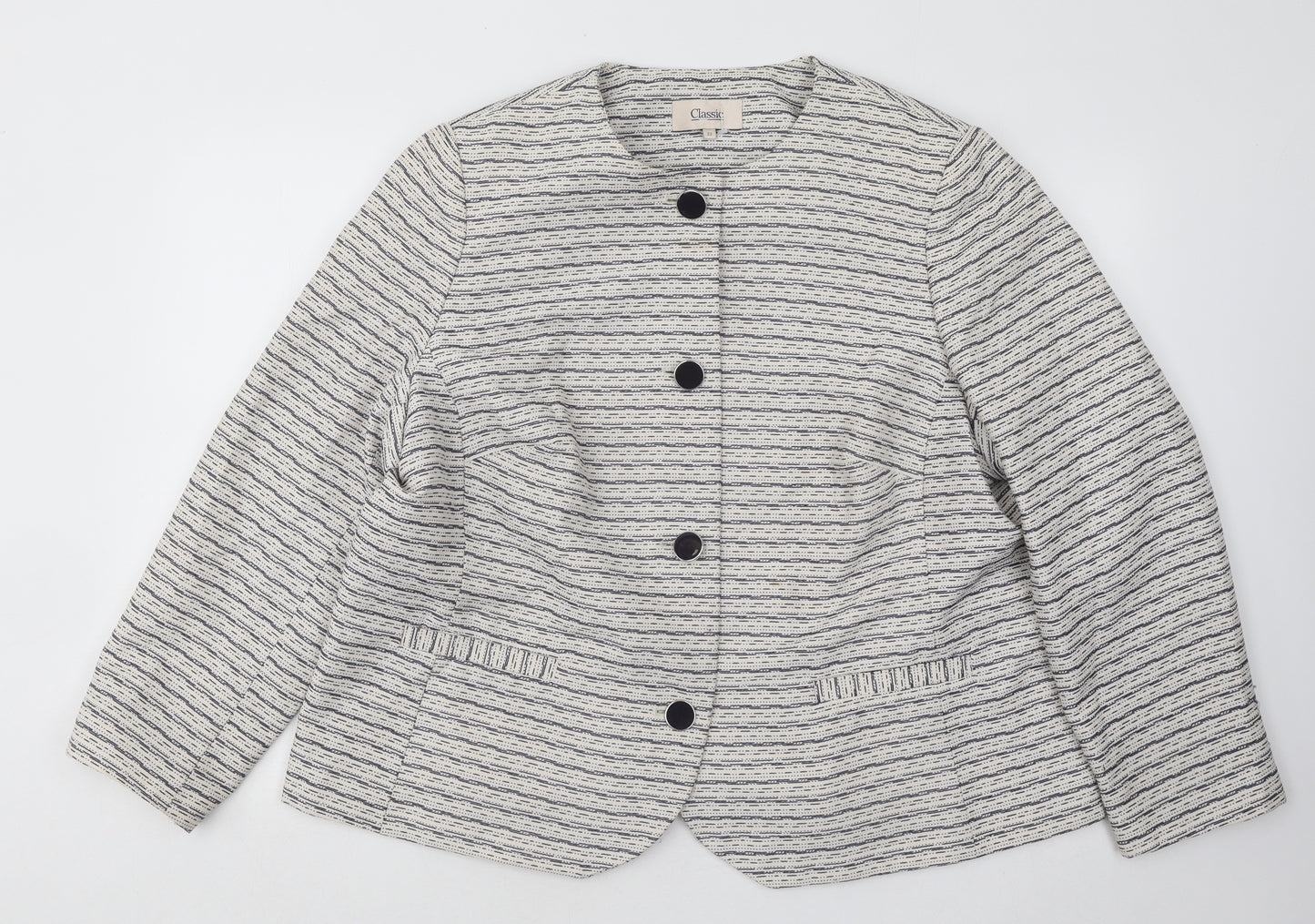 Marks and Spencer Womens Beige Striped Jacket Blazer Size 22 Button