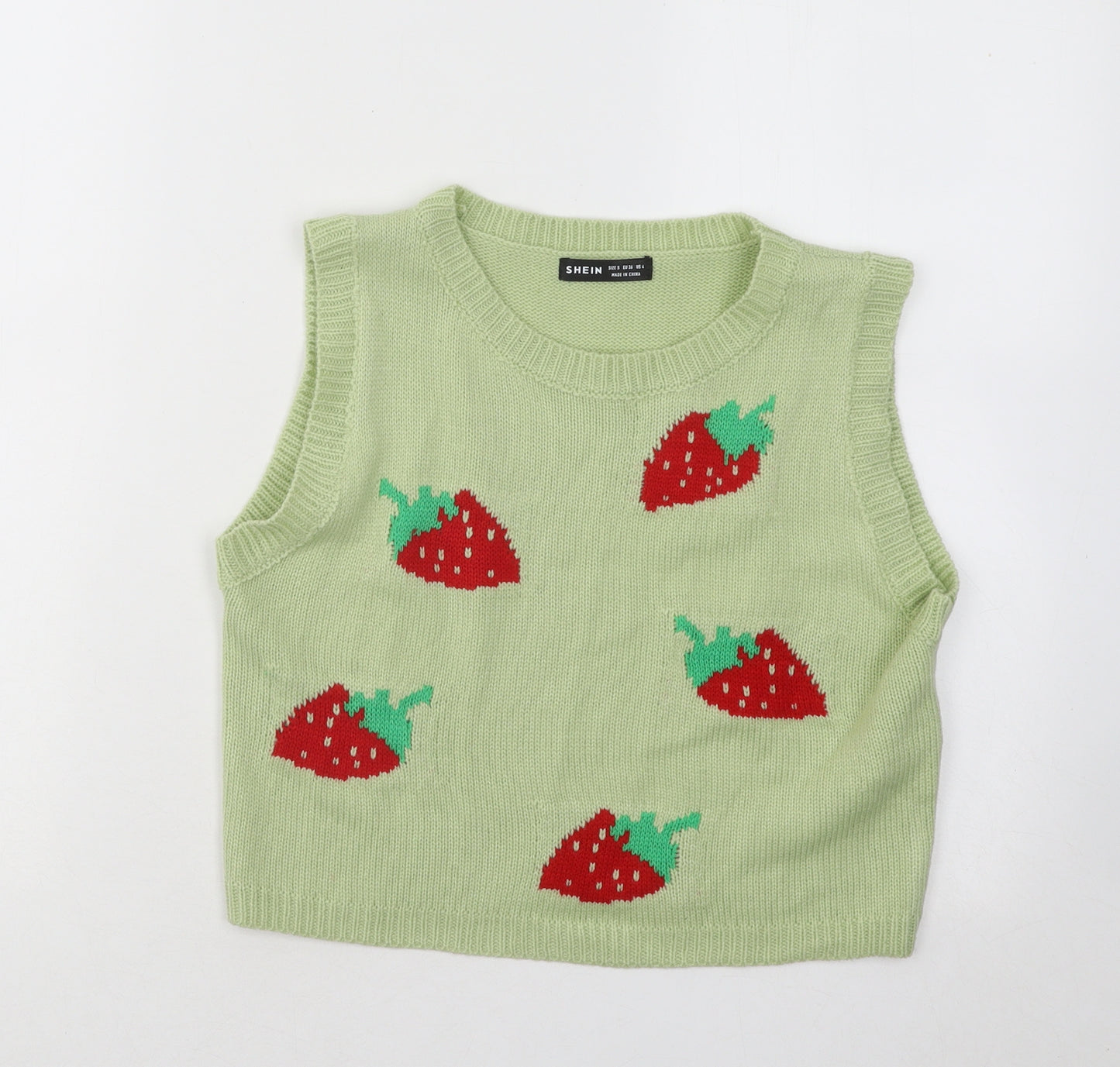 SheIn Womens Green Round Neck Geometric Acrylic Pullover Jumper Size S - Strawberries