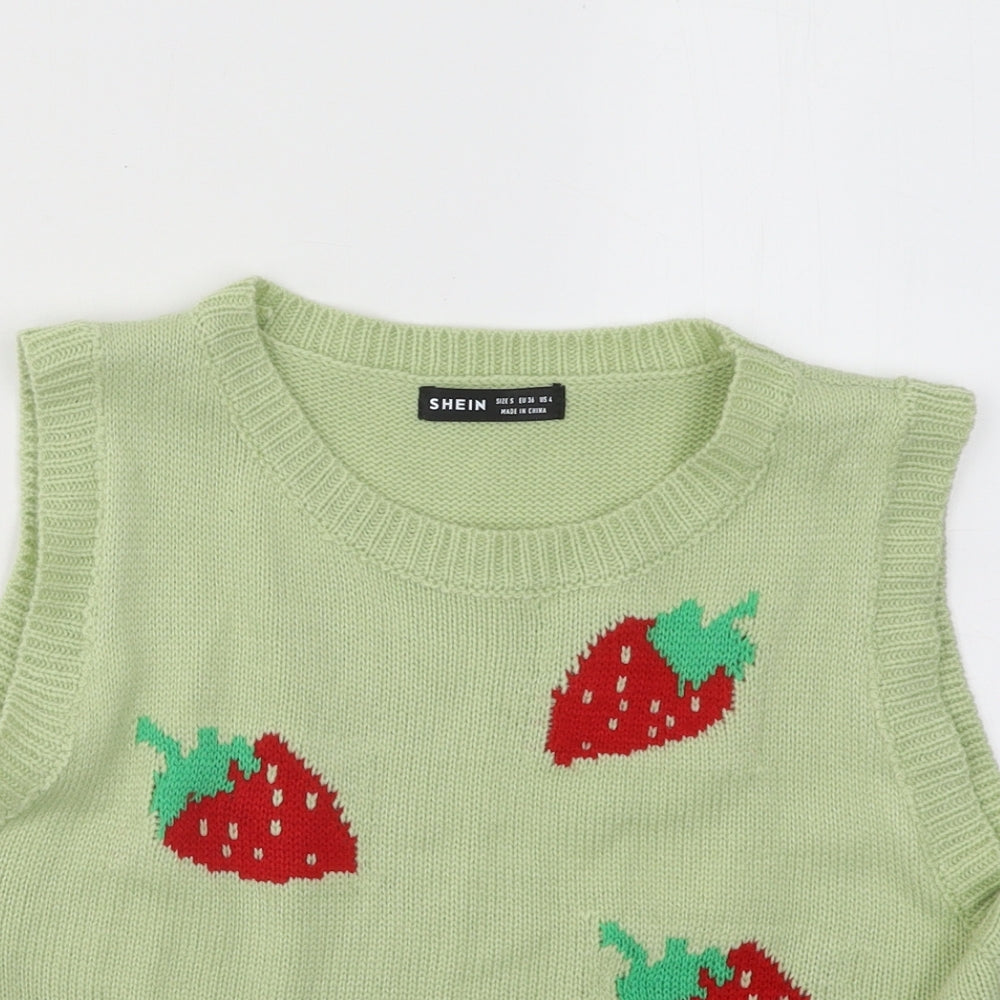 SheIn Womens Green Round Neck Geometric Acrylic Pullover Jumper Size S - Strawberries