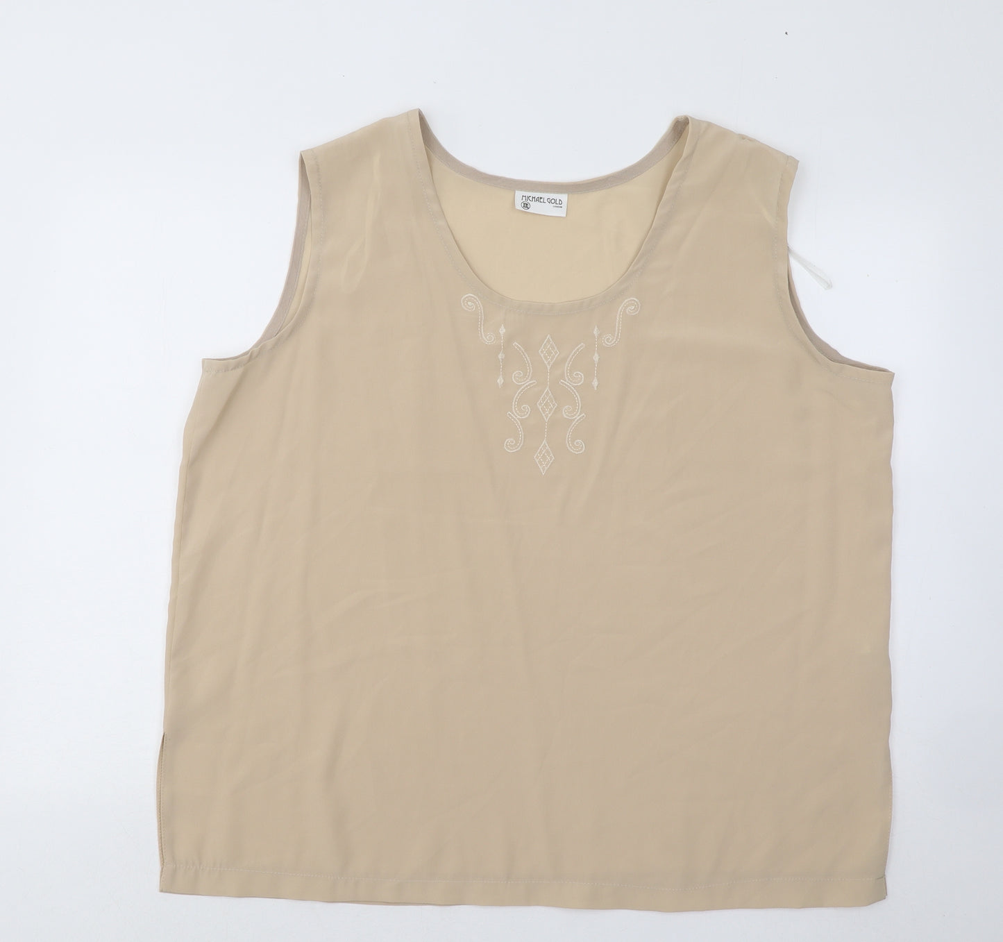 Michael Gold Womens Beige Polyester Basic Tank Size 2XL Round Neck