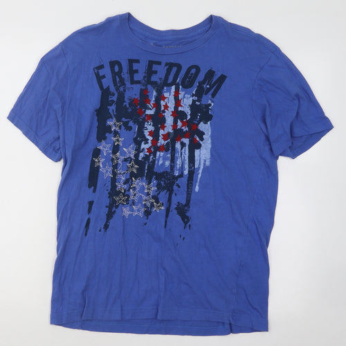 Express Mens Blue Cotton T-Shirt Size M Round Neck - Stars Freedom