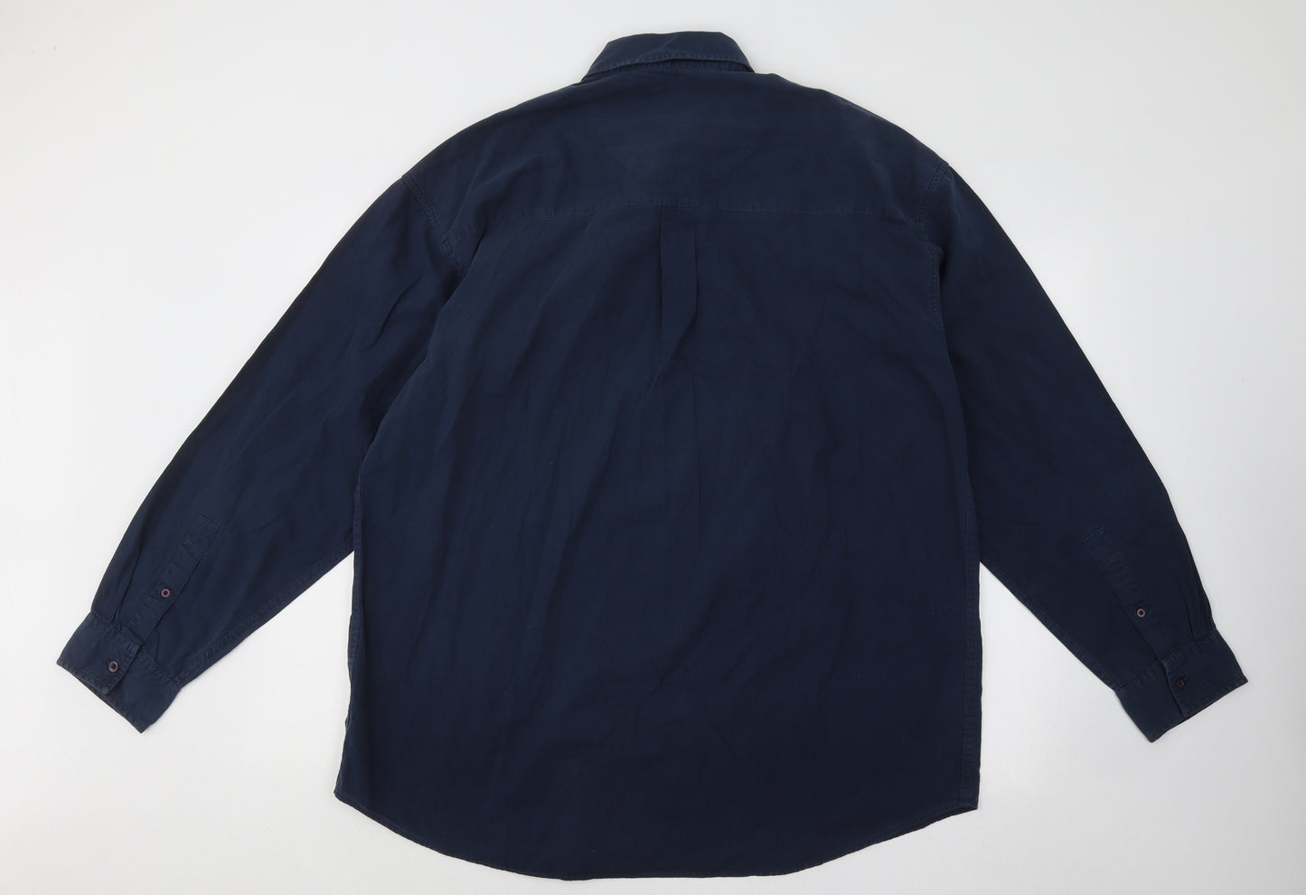 Haggar Mens Blue Cotton Button-Up Size XL Collared Button