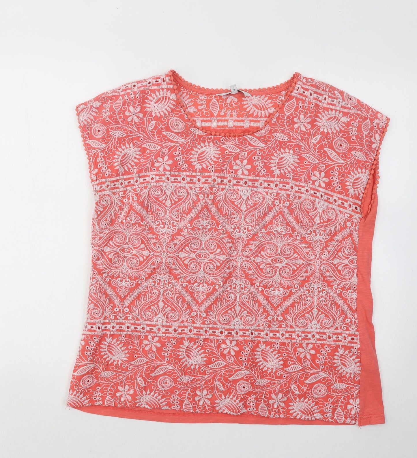 NEXT Womens Orange Geometric Cotton Basic T-Shirt Size 18 Round Neck