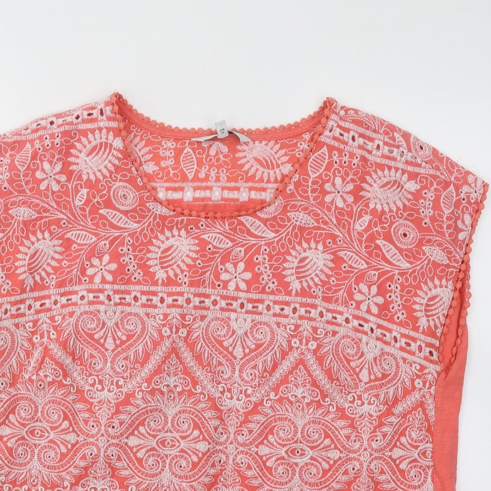 NEXT Womens Orange Geometric Cotton Basic T-Shirt Size 18 Round Neck