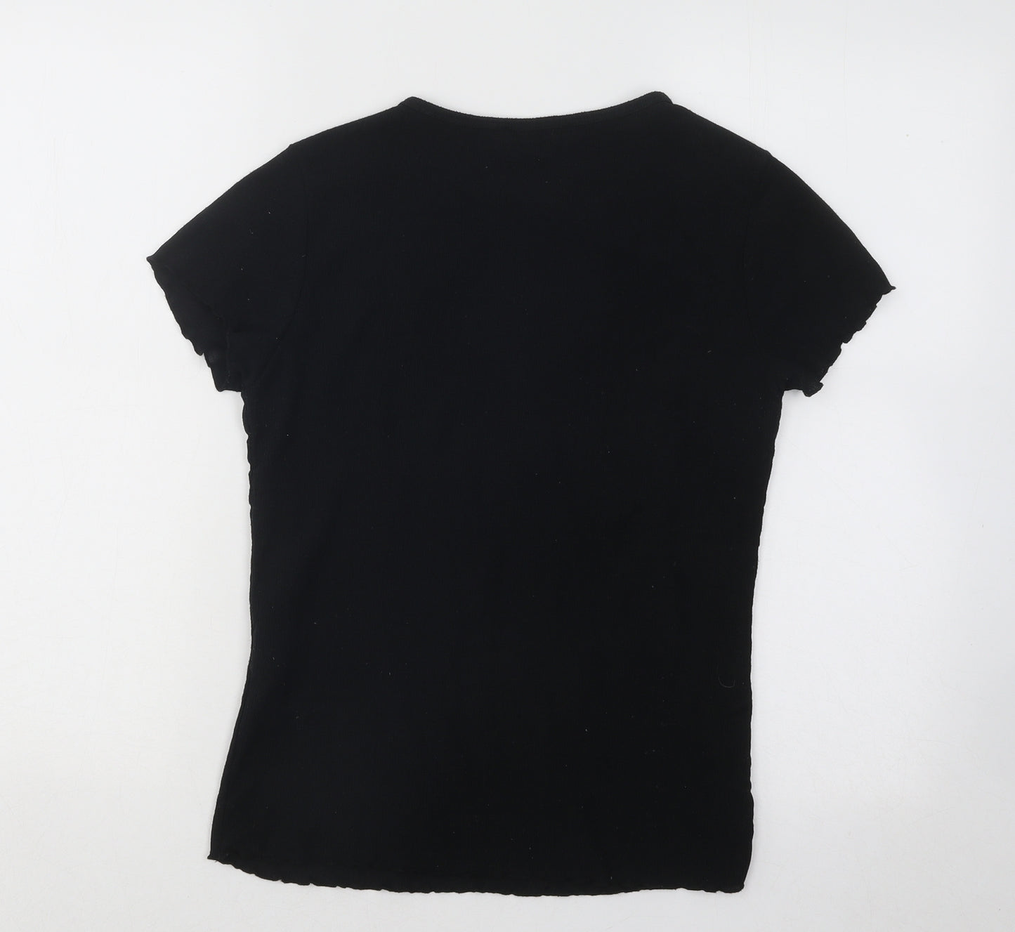 New Look Womens Black Polyester Basic T-Shirt Size 10 Round Neck - Lettuce Edging